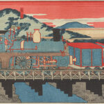 Train at Ikuta-machi in Kobe Meiji period (1868-1912)|Man on Motorcycle/ Adama Kouyaté/ original print 1954-1955/ Malian